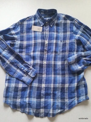 RALPH LAUREN Hemd Leinen Plaid linen check blue size S***NEU* - Bild 1 von 4