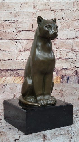 Large African Mountain Lion Leopard Cougar Bronze Art Sculpture Figurine Gift - Picture 4 of 10