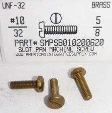 #10-32x5/8 Pan Head Slotted Machine Screws Solid Brass (12)