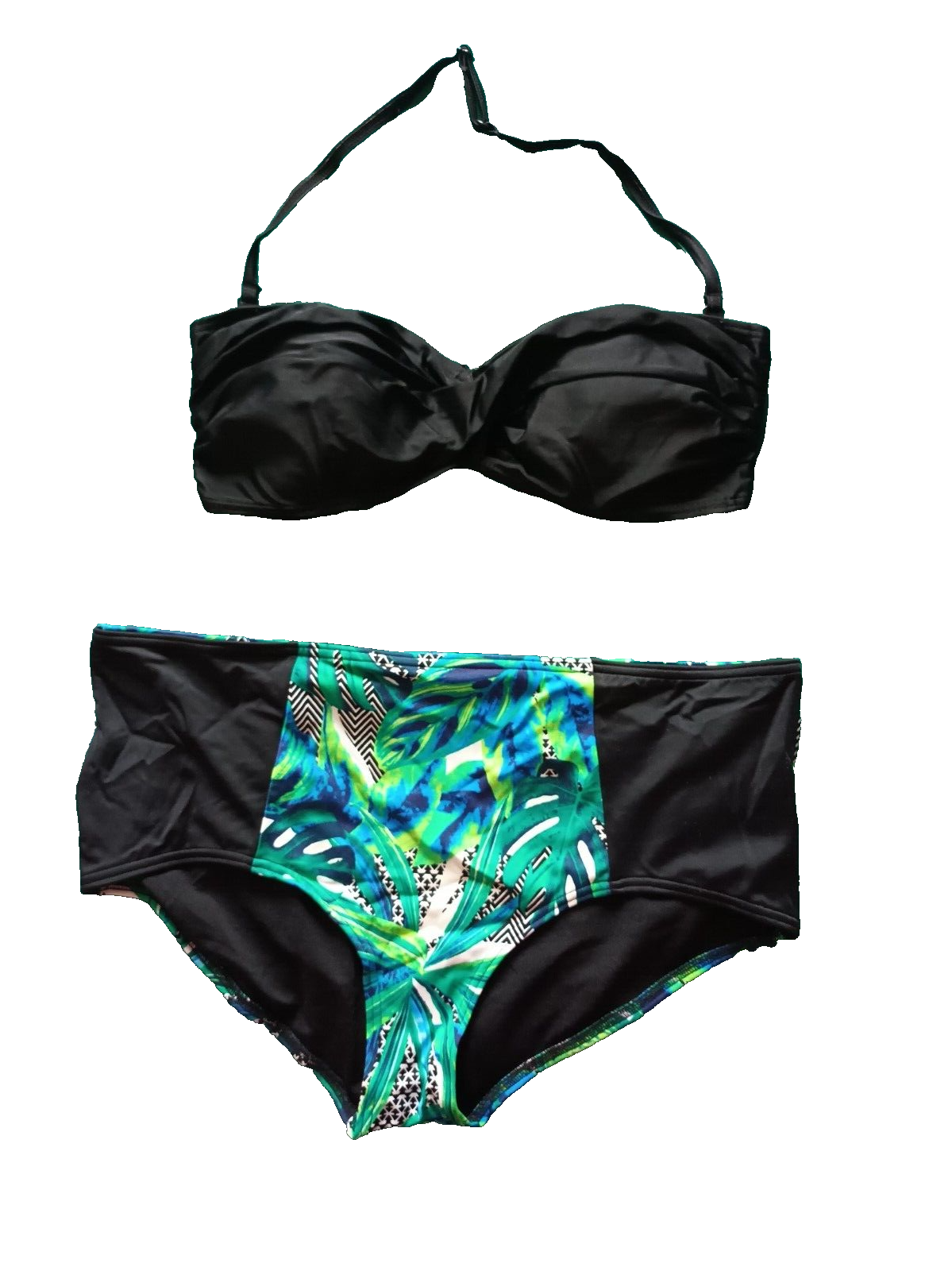 George/Matalan 14/16 Black Mix Padded Halterneck High Waist Floral Bikini Set