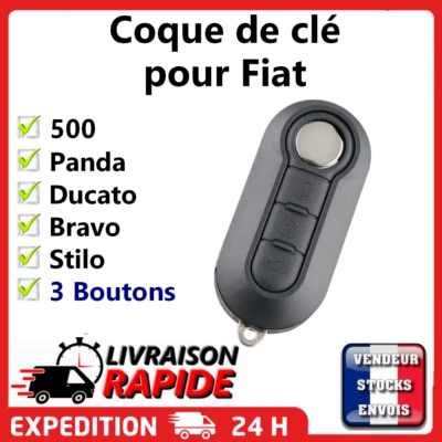 Coque Clé pour Fiat 500 Panda Ducato Bravo Stilo Brava 3 Boutons Télécommande