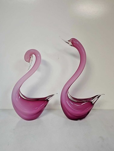 Two Vintage MCM Murano Glass Pink Swans/Geese/Flamingos Large 15+ inch - Picture 3 of 9