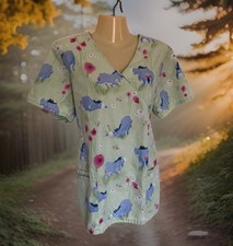 Disney Scrub Top Women  s Size Medium Winnie The Pooh  s Eeyore Print Soft Green