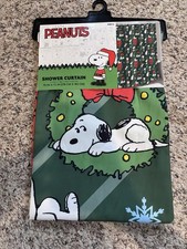 Peanuts Green Snoopy Woodstock Christmas Fabric Shower Curtain 70X72  