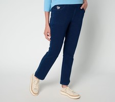 Quacker Factory DreamJeannes Short Flat Waist Straight Leg Ankle Pants Dark Indi