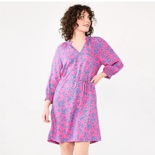DRAPER JAMES RSVP Women's V-Neck Smocked Sleeve Dress Pink/Multi Size XL