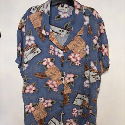 NWOT White Stag Women's Blue Multi Hawaiian Shirt Button Blouse 22/24