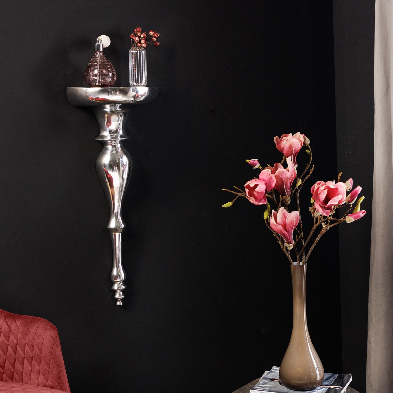 Design Wandkonsole SCALA Alu 60 cm Barock Wandregal silberfarbig Konsole Regal
