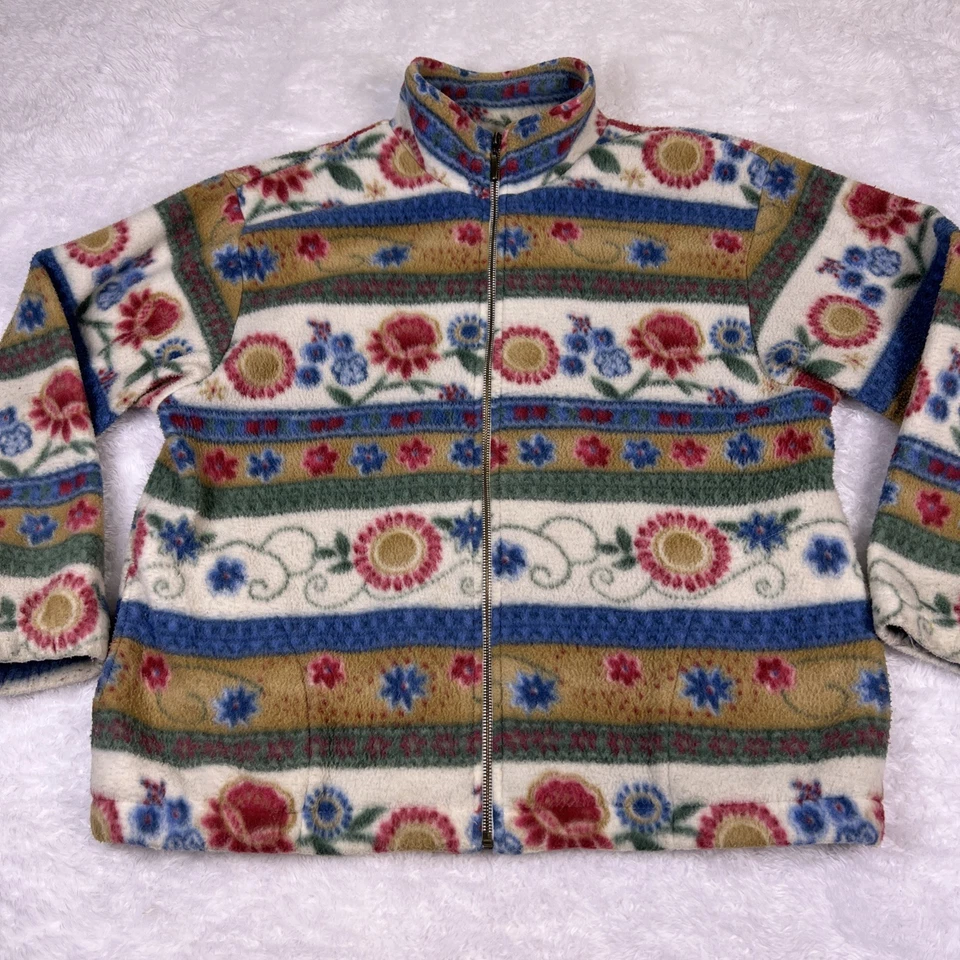 Chaqueta polar de colección Alfred Dunner Petite mediana cremallera completa floral azteca años 90’s Foto 2 de 4