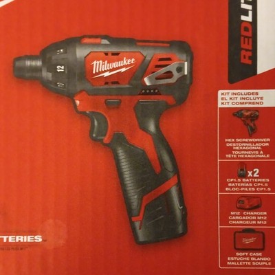 Milwaukee M12 1/4'' Hex Screwdriver Kit + 2x M12 Batteries + M12 charger + Case