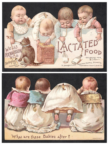 DOUBLE-SIDED, DIE-CUT TC~WELLS RICHARDSON LACTATED FOOD~BABIES, BOTTLES, KITTEN