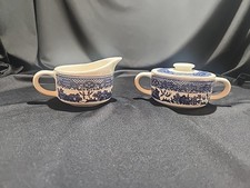 Vtg. Blue Willow Sugar And Creamer Bowls With Lid
