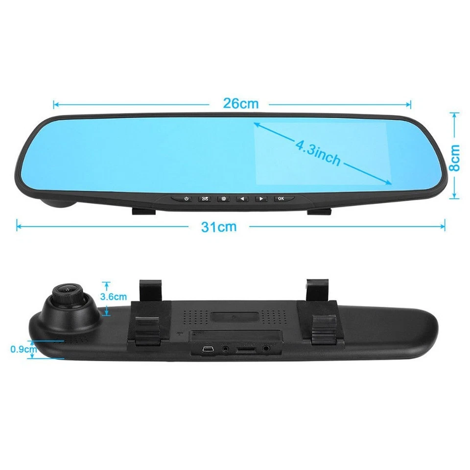 Car DVR Rear View Mirror Video Recroder 4.3" inch Back Up Car Camera Dual Len... - Image 3 of 4