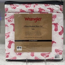 Wrangler 4 pc Pink BOOTS HATS Washed TWIN Sheet Set Cowboy Southwestern Western