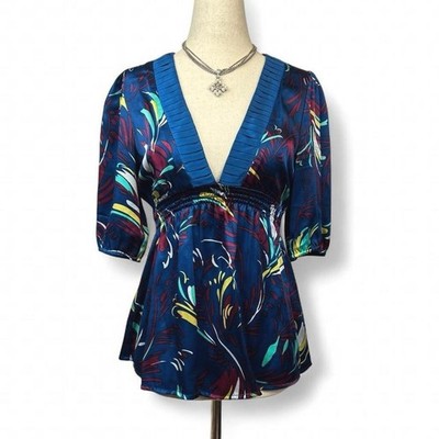 Anthropologie Yumi Kim Women s SILK Babydoll Top S Artsy Abstract Boho Fairy