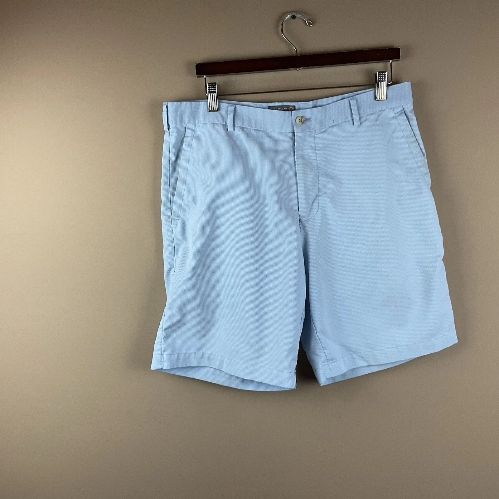 Peter Millar Crown Sport Golf Shorts Mens 34 X 9 Blue White Stripes Polyester