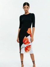Women NEW Alice + Olivia Round Neck Floral Long Sleeve Midi Dress