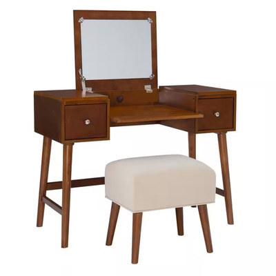 Vera 2-Piece Walnut Makeup Vanity with Storage