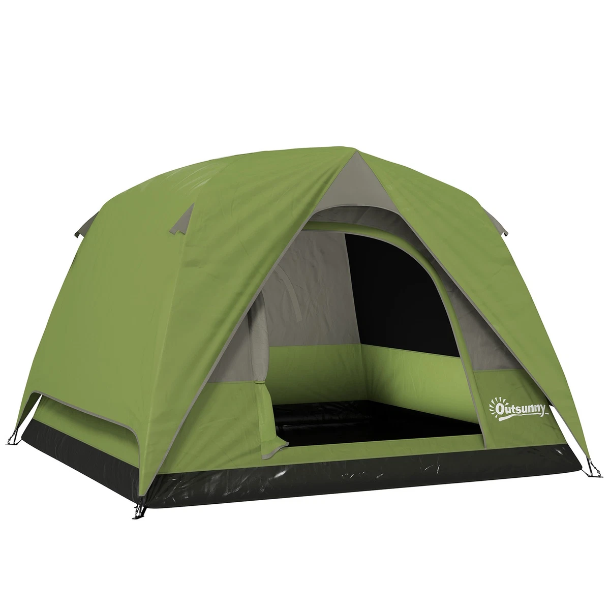 Tente Tunnel Outsunny 4 Places Vert - 2 Chambres Séjour - Polyester