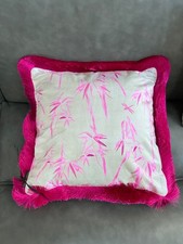 BNWT Gorgeous Rockett St George PinkBamboo Viscose Print Velvet Fringe Cushion