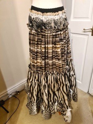 Cavalli Designer Ball Gown Maxi Skirt Size M Tiger Print Silk Very Unique Rare