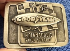 NOS PEWTER VINTAGE 1977 GOODYEAR INDIANAPOLIS MOTOR SPEEDWAY BELT BUCKLE 4