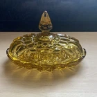 Vintage - 7¼" Anchor Hocking Fairfield Butter Dish, Decorative Amber Glass & Lid