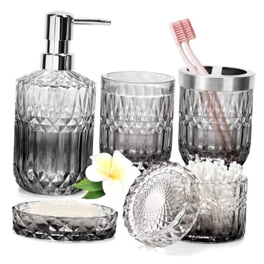 5Pcs Black Gradient Glass Soap Dish & Bathroom Accessories Set