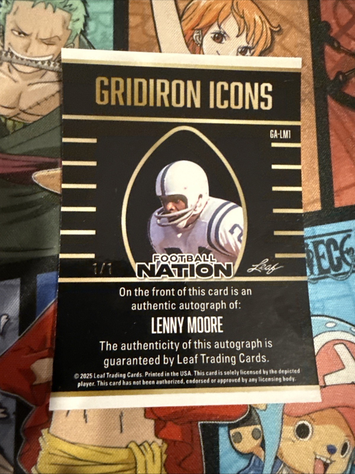 2025 Leaf Football Nation Grid Iron Icons Green Lenny Moore 1/1 Auto view 2