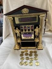 Franklin Mint Caesars Palace Tabletop Jackpot Slot Machine Bank-1989 With Coins