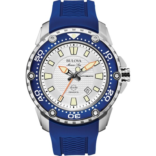 Bulova 98B208 Mens Marine Star Collection Automatic Blue Strap Date UK Seller