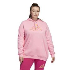 adidas Badge of Sport Two-Tone Graphic Fleece Hoodie Women's Plus Size 1X Pink