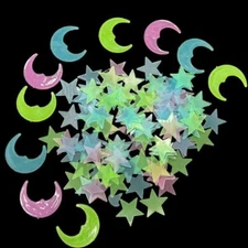 100 Pcs Kids Bedroom Fluorescent Glow In The Dark Stars Moons Wall Stickers=