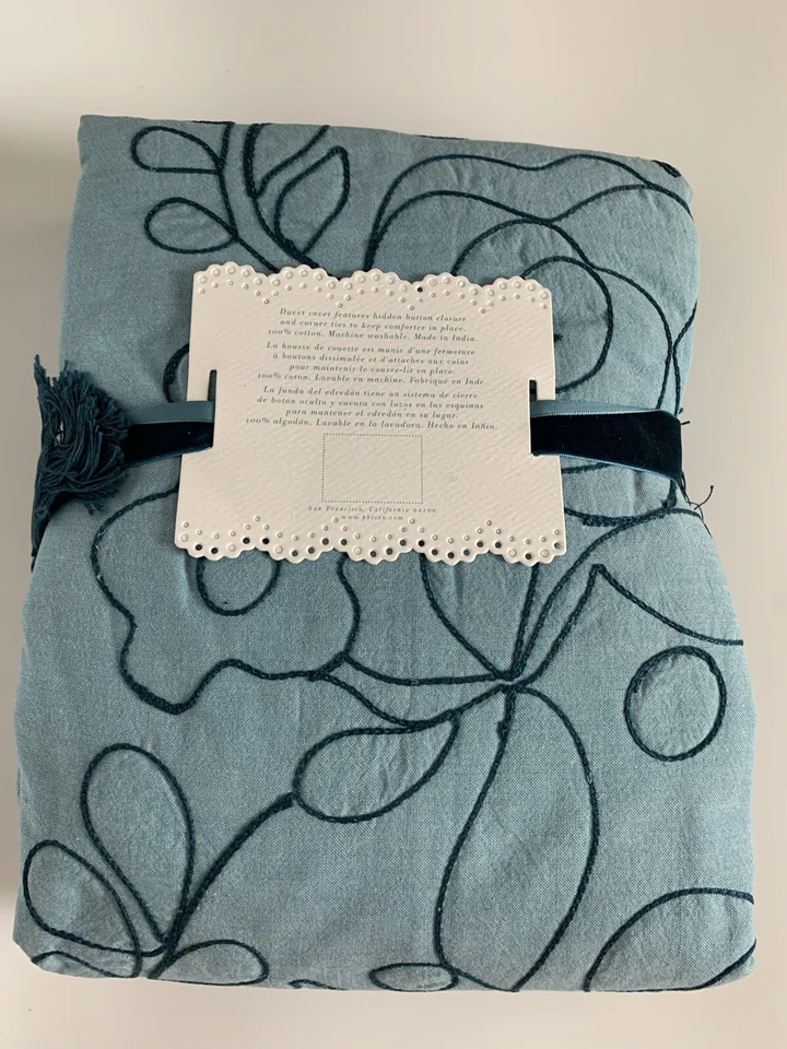 Funda nórdica Pottery Barn Teen Twin azul Lennon & Maisy borlada borla nueva Foto 4 de 4