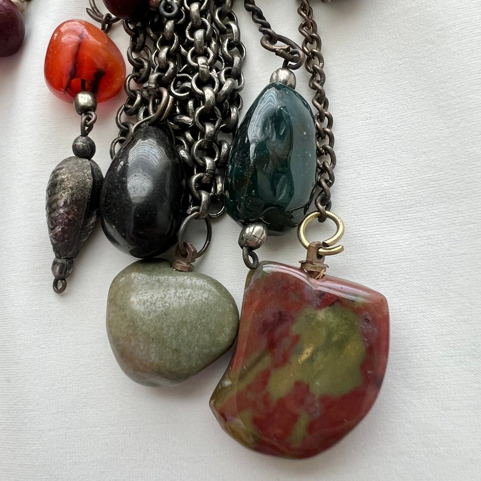 Gemstone Tumble Statement Mixed Long Dangle Fring… - image 7