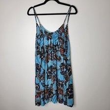 Anthropologie S Deja Plisse Tunic Dress Blue Flowered Adjustable Straps Sundress