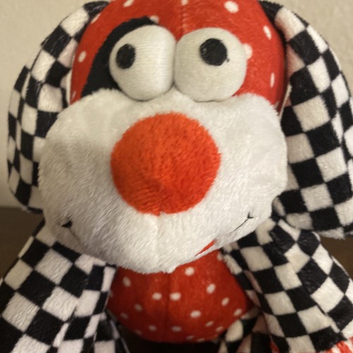 BABY Plush SUGAR LOAF Puppy DogRed White Black Checkers Stripes Dots Rattle 2007 - Picture 3 of 6