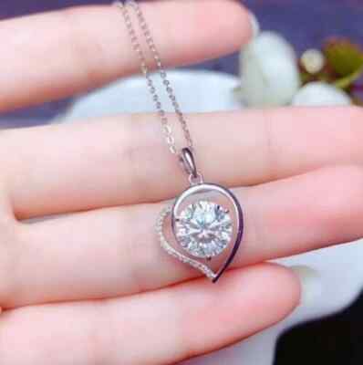 2Ct Lab Created Diamond Round Promise Heart Pendant 14K White Gold Silver Plated