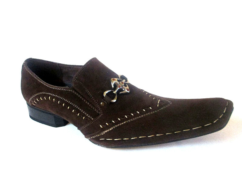 Mocassins Antonio Zengara En Daim Marron Foncé - Pointes Fines Design Acier, Neufs Avec Emballage