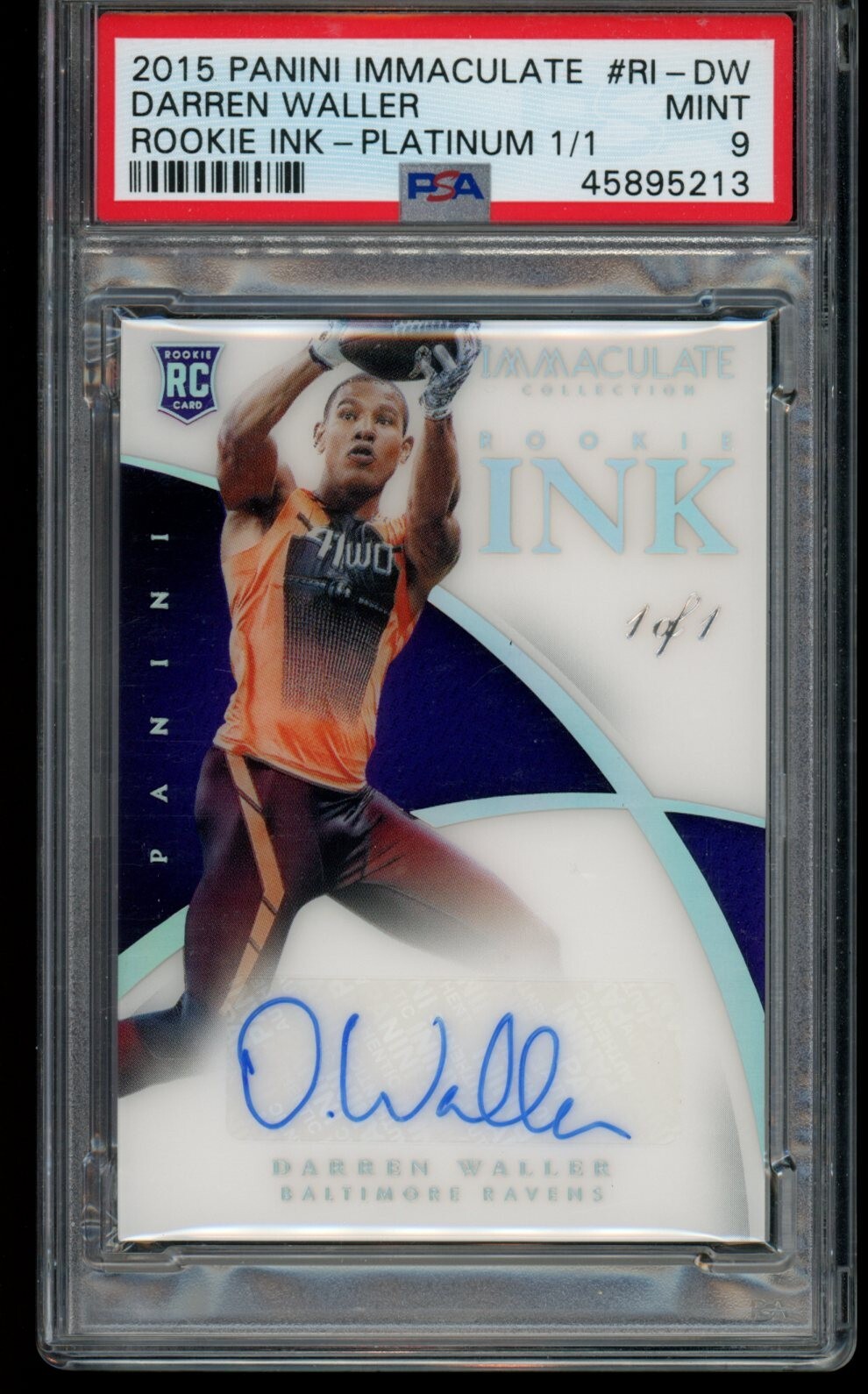Darren Waller Panini Immaculate Rookie Ink #RIDW Platinum 1/1