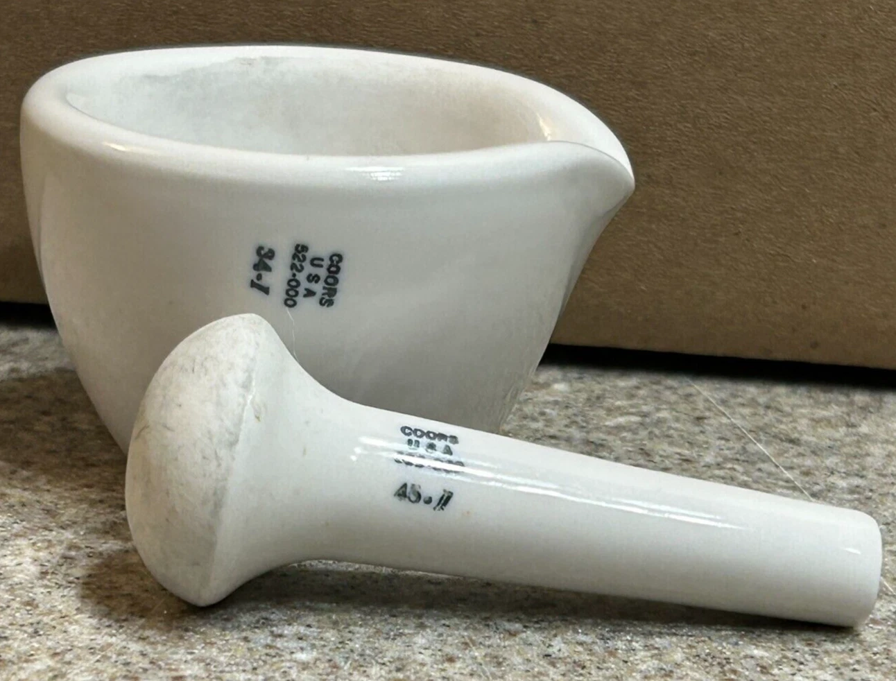 Vintage COORS Porcelain Apothecary Lab Mortar & Pestle USA 522-00 34-I 45-I