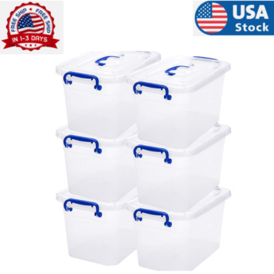 6-Pack Clear Storage Box 7 Quart, Plastic Storage Latch Bins with Handle 6.5 Lit