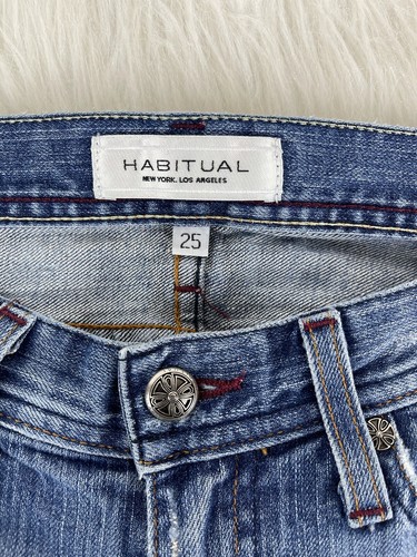 Jeans abituali donna taglia 25 vita bassa gamba dritta effetto invecchiato lavaggio leggero - Foto 7 di 8