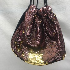 Reversible Flip Sequin Drawstring Backpack Pink Gold Easy Carry Travel