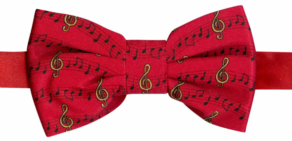 THE TIE STUDIO - Music Notes & Symbols on Red Men's Novelty Bow-Tie