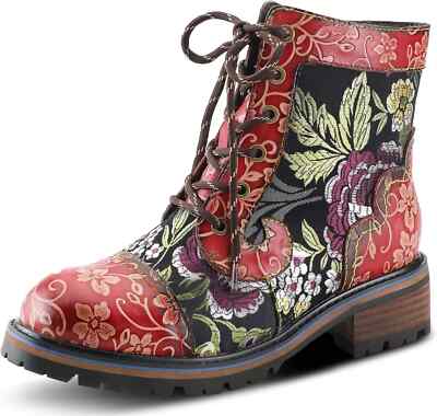 L'Artiste by Spring Step Womens Fantastic Leather Combi Bootie - Red Multi NEW