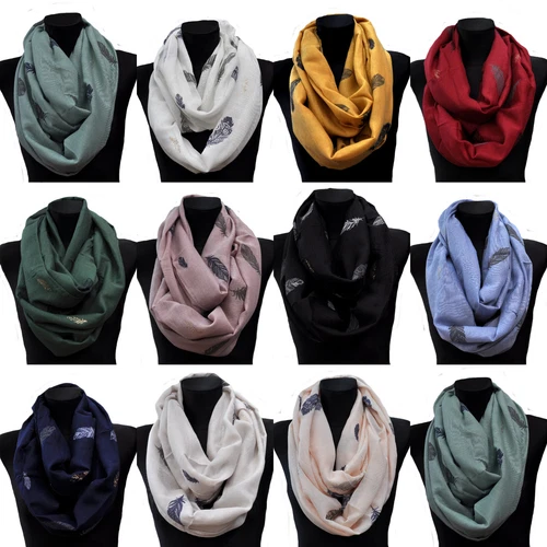 XXL Cotton Loop-Schal Loopschal Halstuch Tuch Schlauchschal  Blätter Feder