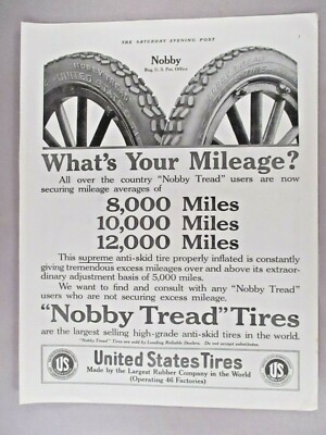 United States Tires PRINT AD - 1915 ~~ Nobby Tread Tire; US Rubber