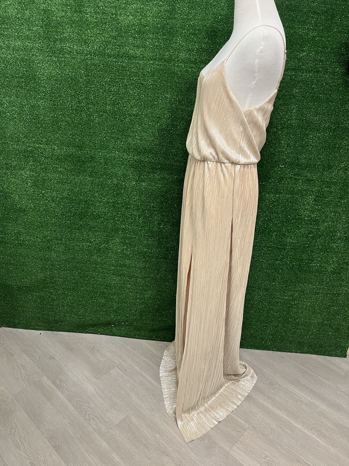 BCBGeneration gold long spaghetti strap dress siz… - image 5