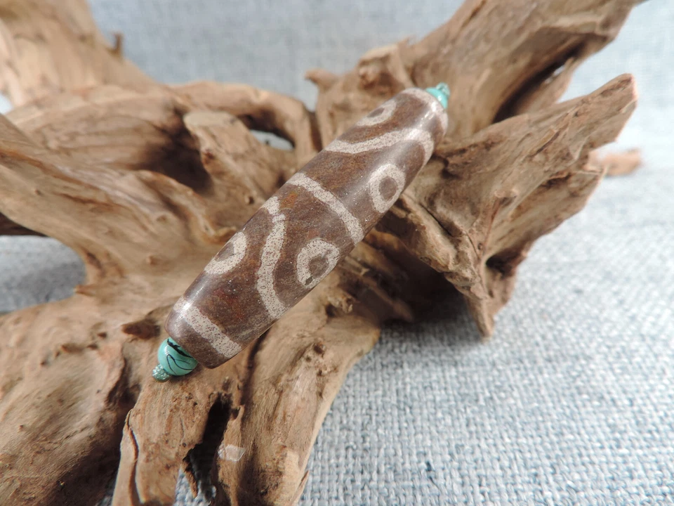 Auténtico Amuleto Tibetano Zinnober Dzi Cuentas Diente de Tigre Antiguo Cuentas de Cinabrio Gzi D15 Foto 3 de 4